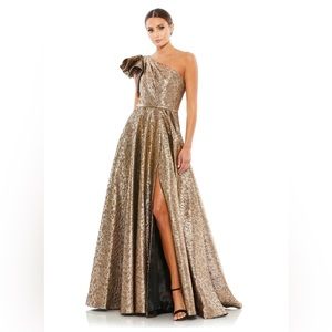 Mac Duggal One Shoulder Metallic Ballgown